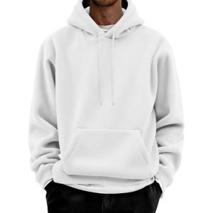 imageCOOFANDY Men Cotton Fleece Hooded Sweatshirt Casual Long Sleeve Hoodies Pullover Fashion Drawstring Hoodie with Kanga PocketWhite
