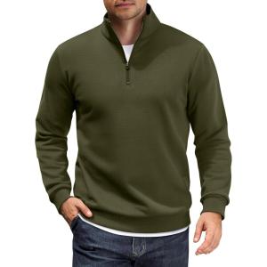 imageCOOFANDY Men Quarter Zip Up Pullover Lightweight Mock Neck Sweatshirt Casual Active Long Sleeve Polo ShirtArmy Green