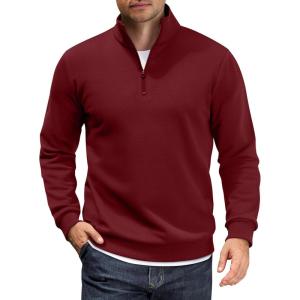 imageCOOFANDY Men Quarter Zip Up Pullover Lightweight Mock Neck Sweatshirt Casual Active Long Sleeve Polo ShirtWine Red