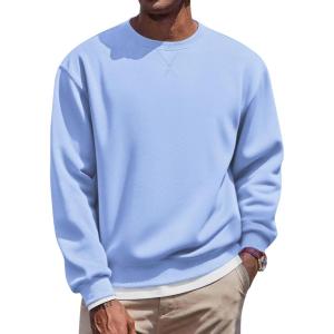 imageCOOFANDY Mens Fleece Crewneck Sweatshirt Casual Long Sleeve Pullover Fall Winter Warm Sweatshirts Fashion PulloversLight Blue
