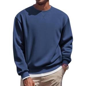 imageCOOFANDY Mens Fleece Crewneck Sweatshirt Casual Long Sleeve Pullover Fall Winter Warm Sweatshirts Fashion PulloversNavy Blue