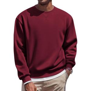 imageCOOFANDY Mens Fleece Crewneck Sweatshirt Casual Long Sleeve Pullover Fall Winter Warm Sweatshirts Fashion PulloversWine Red
