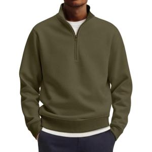 imageCOOFANDY Mens Quarter Zip Pullover Mock Neck Lightweight Sweatshirt Long Sleeve Polo Shirt Business Casual Pullover TopArmy Green