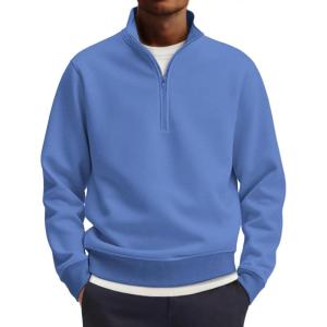 imageCOOFANDY Mens Quarter Zip Pullover Mock Neck Lightweight Sweatshirt Long Sleeve Polo Shirt Business Casual Pullover TopBlue