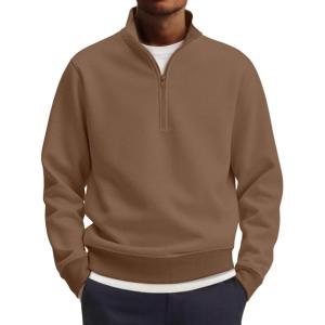 imageCOOFANDY Mens Quarter Zip Pullover Mock Neck Lightweight Sweatshirt Long Sleeve Polo Shirt Business Casual Pullover TopBrown