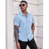 imageCOOFANDY Mens Casual Button Down Shirts Stretch Short Sleeve Business Dress Shirt with PocketLight Blue