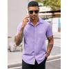 imageCOOFANDY Mens Casual Button Down Shirts Stretch Short Sleeve Business Dress Shirt with PocketLight Purple