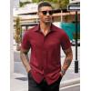 imageCOOFANDY Mens Casual Button Down Shirts Stretch Short Sleeve Business Dress Shirt with PocketWine Red