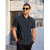 imageCOOFANDY Mens Casual Dress Shirt Short Sleeve Wrinkle Free Dress Shirt Business Casual ShirtsNavy Blue