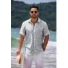imageCOOFANDY Mens Casual Summer Beach Shirt Short Sleeve Button Down Shirt Vacation Wedding Shirt Linen Textured ShirtsLeaf