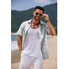 imageCOOFANDY Mens Casual Summer Beach Shirt Short Sleeve Button Down Shirt Vacation Wedding Shirt Linen Textured ShirtsLeaf
