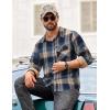 imageCOOFANDY Mens Flannel Shirts Long Sleeve Button Down Shirt Casual Plaid Shirts with PocketKhaki Blue Plaid