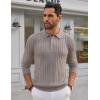 imageCOOFANDY Mens Knit Polo Shirts Long Sleeve Casual Button Down Ribbed Polo Shirt Fashion Golf ShirtsFantasy Brown