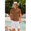 imageCOOFANDY Mens Knit Shirts Short Sleeve Button Down Polo Shirt Crochet Casual Vintage Summer Beach ShirtsCaramel