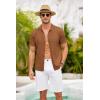 imageCOOFANDY Mens Knit Shirts Short Sleeve Button Down Polo Shirt Crochet Casual Vintage Summer Beach ShirtsCaramel