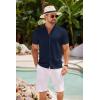 imageCOOFANDY Mens Knit Shirts Short Sleeve Button Down Polo Shirt Crochet Casual Vintage Summer Beach ShirtsDark Navy Blue