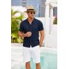 imageCOOFANDY Mens Knit Shirts Short Sleeve Button Down Polo Shirt Crochet Casual Vintage Summer Beach ShirtsDark Navy Blue