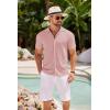 imageCOOFANDY Mens Knit Shirts Short Sleeve Button Down Polo Shirt Crochet Casual Vintage Summer Beach ShirtsLight Pink