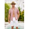 imageCOOFANDY Mens Knit Shirts Short Sleeve Button Down Polo Shirt Crochet Casual Vintage Summer Beach ShirtsLight Pink