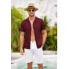 imageCOOFANDY Mens Knit Shirts Short Sleeve Button Down Polo Shirt Crochet Casual Vintage Summer Beach ShirtsWine Red