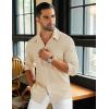 imageCOOFANDY Mens Linen Long Sleeve Shirts Casual Button Down Untucked Shirt Vacation Wedding Shirts with PocketKhaki