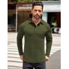 imageCOOFANDY Mens Long Sleeve Polo Shirt Casual Dress Button Polo T Shirt with Pocket Basic Lightweight Collared Golf ShirtArmy Green