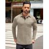 imageCOOFANDY Mens Long Sleeve Polo Shirt Casual Dress Button Polo T Shirt with Pocket Basic Lightweight Collared Golf ShirtKhaki