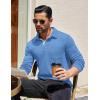 imageCOOFANDY Mens Long Sleeve Polo Shirt Casual Dress Button Polo T Shirt with Pocket Basic Lightweight Collared Golf ShirtLight Blue