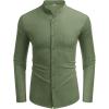 imageCOOFANDY Mens Oxford Shirts Long Sleeve Casual Button Down Shirts Band Collar Dress Shirt with PocketArmy Green