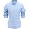 imageCOOFANDY Mens Oxford Shirts Long Sleeve Casual Button Down Shirts Band Collar Dress Shirt with PocketLight Blue