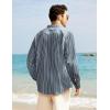 imageCOOFANDY Mens Oxford Shirts Long Sleeve Casual Button Down Shirts Band Collar Dress Shirt with PocketThin White Stripes