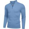 imageCOOFANDY Mens Quarter Zip Sweaters Slim Fit Mock Neck Pullover Sweaters Lightweight Knitted Polo SweaterBlue