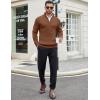 imageCOOFANDY Mens Quarter Zip Sweaters Slim Fit Mock Neck Pullover Sweaters Lightweight Knitted Polo SweaterBrown
