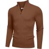 imageCOOFANDY Mens Quarter Zip Sweaters Slim Fit Mock Neck Pullover Sweaters Lightweight Knitted Polo SweaterBrown
