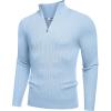 imageCOOFANDY Mens Quarter Zip Sweaters Slim Fit Mock Neck Pullover Sweaters Lightweight Knitted Polo SweaterLight Blue