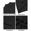 imageCOOFANDY Mens Quarter Zip Sweaters Slim Fit Mock Neck Pullover Sweaters Lightweight Knitted Polo SweaterRibbed Black