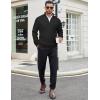imageCOOFANDY Mens Quarter Zip Sweaters Slim Fit Mock Neck Pullover Sweaters Lightweight Knitted Polo SweaterRibbed Black