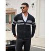 imageCOOFANDY Mens Shawl Collar Cardigan Sweater Slim Fit Cable Knit Button up Sweater with PocketsStripesdark Gray on Black