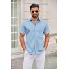 imageCOOFANDY Mens Short Sleeve Button Down Shirts Casual Dress Shirt Untucked Shirts with PocketBlue Patterned