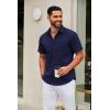 imageCOOFANDY Mens Short Sleeve Button Down Shirts Casual Dress Shirt Untucked Shirts with PocketNavy Blue