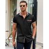 imageCOOFANDY Mens Short Sleeve Button Down Shirts Casual Wrinkle Free Dress Shirt Plaid Collar Summer ShirtsBlack