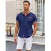 imageCOOFANDY Mens Short Sleeve Button Down Shirts Casual Wrinkle Free Dress Shirt Plaid Collar Summer ShirtsDark Blue