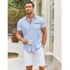 imageCOOFANDY Mens Short Sleeve Button Down Shirts Casual Wrinkle Free Dress Shirt Plaid Collar Summer ShirtsLight Blue