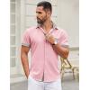 imageCOOFANDY Mens Short Sleeve Button Down Shirts Casual Wrinkle Free Dress Shirt Plaid Collar Summer ShirtsPinkstripe