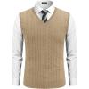 imageCOOFANDY Mens Sweater Vest Cable Knitted V Neck Slim Fit Sleeveless Pullover SweaterKhaki