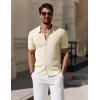 imageCOOFANDY Mens Vintage Knit Shirt Short Sleeve Button Down Polo Shirts for Summer Casual ampamp VacationBeige