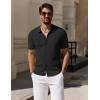 imageCOOFANDY Mens Vintage Knit Shirt Short Sleeve Button Down Polo Shirts for Summer Casual ampamp VacationBlack