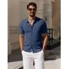 imageCOOFANDY Mens Vintage Knit Shirt Short Sleeve Button Down Polo Shirts for Summer Casual ampamp VacationNavy
