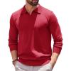 imageCOOFANDY Long Sleeve Polo Shirts for Men Knit Polo Sweater Lightweight Ribbed Pullover SweaterWine Red