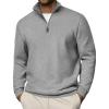 imageCOOFANDY Men Quarter Zip Pullover Long Sleeve Quilted Sweatshirt Waffle Casual Collared Sweatshirts Mock Neck Winter PoloLight Gray